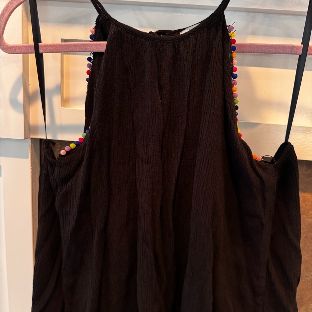 Abbeline Black Tank Top with Multicolor Bead Trim